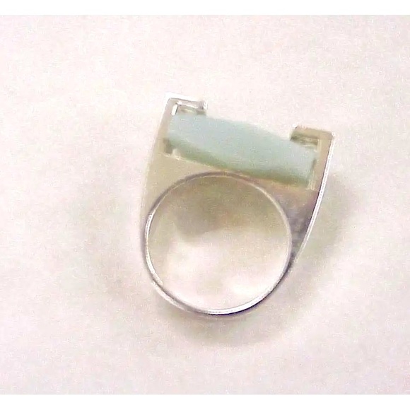 Modernist Style Statement Ring Faceted Green Quartz & Sterling Silver - Picture 3 of 4